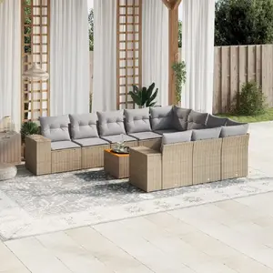 vidaXL Salon de jardin 11 pcs avec coussins beige résine tressée pas cher