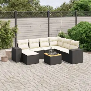 vidaXL Salon de jardin 8 pcs avec coussins noir résine tressée pas cher