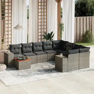 vidaXL Salon de jardin avec coussins 10 pcs gris résine tressée pas cher