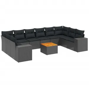 vidaXL Salon de jardin 11 pcs avec coussins noir résine tressée pas cher