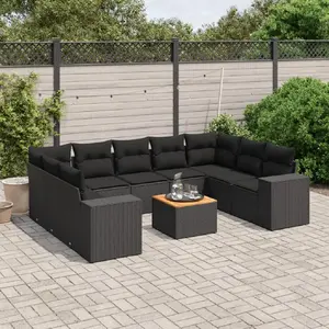 vidaXL Salon de jardin 10 pcs avec coussins noir résine tressée pas cher