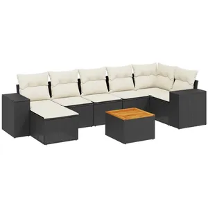 vidaXL Salon de jardin 8 pcs avec coussins noir résine tressée pas cher
