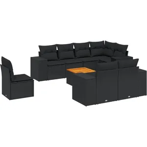 vidaXL Salon de jardin 9 pcs avec coussins noir résine tressée pas cher