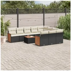 vidaXL Salon de jardin 11 pcs avec coussins noir résine tressée pas cher