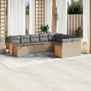 vidaXL Salon de jardin avec coussins 10 pcs beige résine tressée pas cher