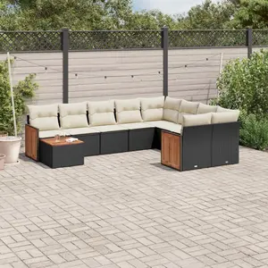 vidaXL Salon de jardin 10 pcs avec coussins noir résine tressée pas cher