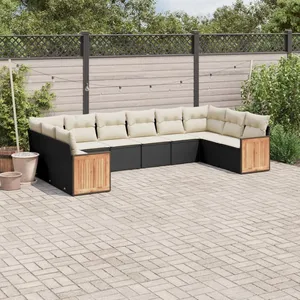 vidaXL Salon de jardin 10 pcs avec coussins noir résine tressée pas cher