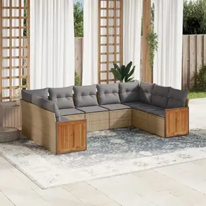 vidaXL Salon de jardin avec coussins 9 pcs beige résine tressée pas cher