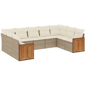 vidaXL Salon de jardin avec coussins 9 pcs beige résine tressée pas cher