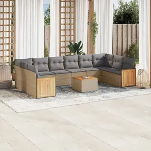 vidaXL Salon de jardin 11 pcs avec coussins beige résine tressée pas cher