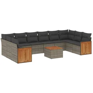 vidaXL Salon de jardin 11 pcs avec coussins gris résine tressée pas cher
