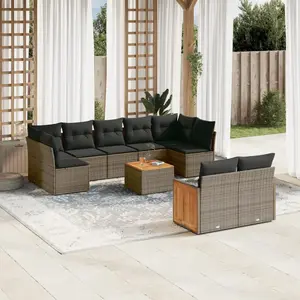 vidaXL Salon de jardin avec coussins 10 pcs gris résine tressée pas cher