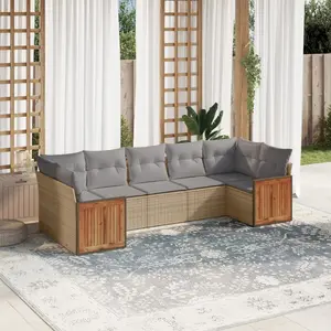 vidaXL Salon de jardin avec coussins 7 pcs beige résine tressée pas cher