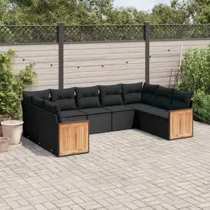 vidaXL Salon de jardin 9 pcs avec coussins noir résine tressée pas cher
