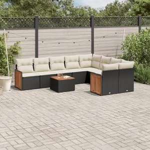 vidaXL Salon de jardin 10 pcs avec coussins noir résine tressée pas cher