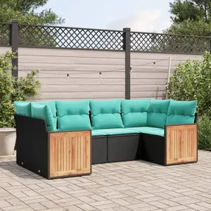 vidaXL Salon de jardin 6 pcs avec coussins noir résine tressée pas cher