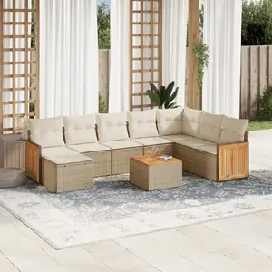 vidaXL Salon de jardin avec coussins 9 pcs beige résine tressée pas cher