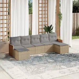 vidaXL Salon de jardin avec coussins 7 pcs beige résine tressée pas cher