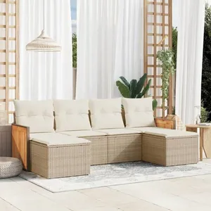 vidaXL Salon de jardin avec coussins 6 pcs beige résine tressée pas cher