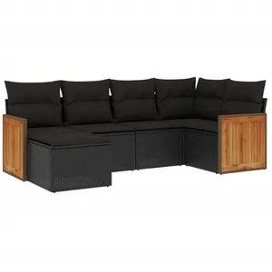 vidaXL Salon de jardin 6 pcs avec coussins noir résine tressée pas cher