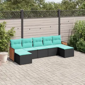 vidaXL Salon de jardin 7 pcs avec coussins noir résine tressée pas cher