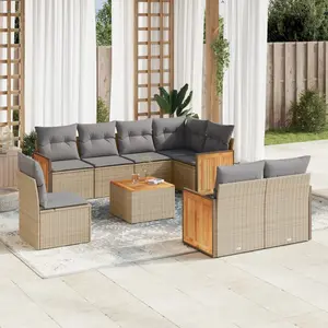 vidaXL Salon de jardin avec coussins 9 pcs beige résine tressée pas cher