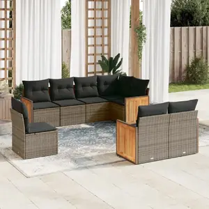 vidaXL Salon de jardin 8 pcs avec coussins gris résine tressée pas cher