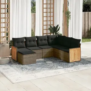 vidaXL Salon de jardin avec coussins 7 pcs gris résine tressée pas cher