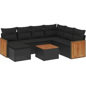 vidaXL Salon de jardin 8 pcs avec coussins noir résine tressée pas cher