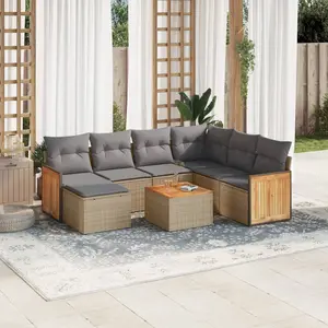 vidaXL Salon de jardin avec coussins 8 pcs beige résine tressée pas cher