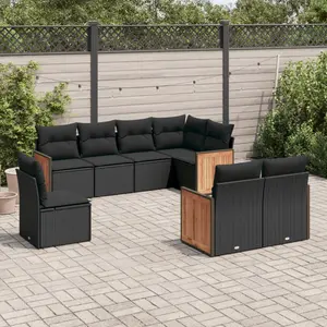 vidaXL Salon de jardin 8 pcs avec coussins noir résine tressée pas cher