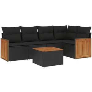 vidaXL Salon de jardin 6 pcs avec coussins noir résine tressée pas cher