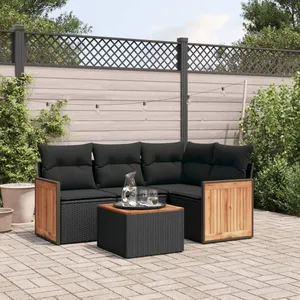 vidaXL Salon de jardin 5 pcs avec coussins noir résine tressée pas cher