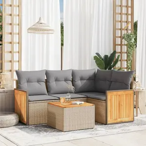 vidaXL Salon de jardin avec coussins 5 pcs beige résine tressée pas cher