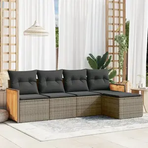 vidaXL Salon de jardin 5 pcs avec coussins gris résine tressée pas cher