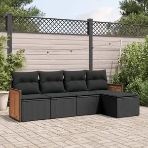 vidaXL Salon de jardin 5 pcs avec coussins noir résine tressée pas cher