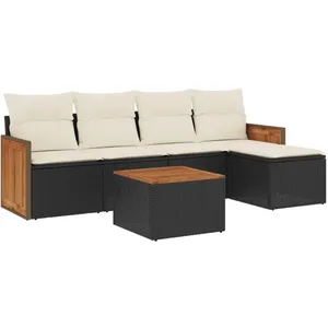 vidaXL Salon de jardin 6 pcs avec coussins noir résine tressée pas cher