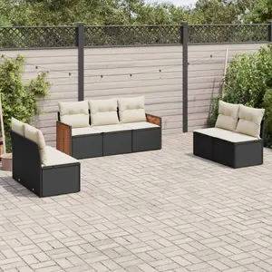vidaXL Salon de jardin 7 pcs avec coussins noir résine tressée pas cher