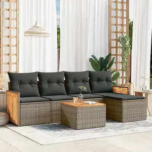 vidaXL Salon de jardin 6 pcs avec coussins gris résine tressée pas cher
