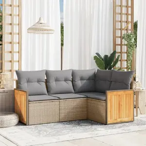 vidaXL Salon de jardin avec coussins 4 pcs beige résine tressée pas cher