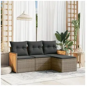 vidaXL Salon de jardin 4 pcs avec coussins gris résine tressée pas cher
