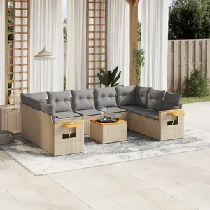 vidaXL Salon de jardin avec coussins 10 pcs beige résine tressée pas cher