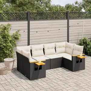 vidaXL Salon de jardin 6 pcs avec coussins noir résine tressée pas cher