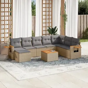 vidaXL Salon de jardin avec coussins 9 pcs beige résine tressée pas cher