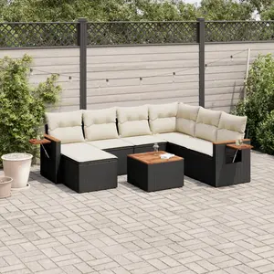 vidaXL Salon de jardin 8 pcs avec coussins noir résine tressée pas cher