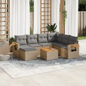 vidaXL Salon de jardin avec coussins 8 pcs beige résine tressée pas cher