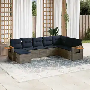 vidaXL Salon de jardin 8 pcs avec coussins gris résine tressée pas cher