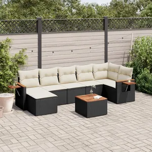 vidaXL Salon de jardin 8 pcs avec coussins noir résine tressée pas cher