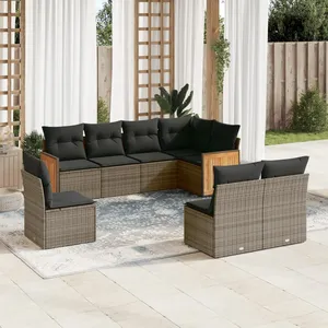vidaXL Salon de jardin 8 pcs avec coussins gris résine tressée pas cher