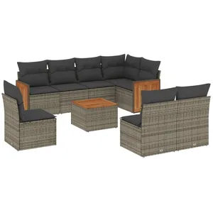 vidaXL Salon de jardin 9 pcs avec coussins gris résine tressée pas cher